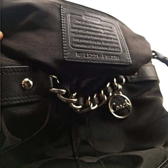 COACH F19730 Optic Black Chain Signature Crossbody Handbag Leather Trim - Picture 3 of 5